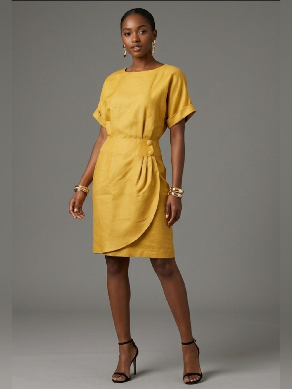 Vintage XXV1 Linen-blend Classic Knee-length Dress / Sz XS-S / Mustard